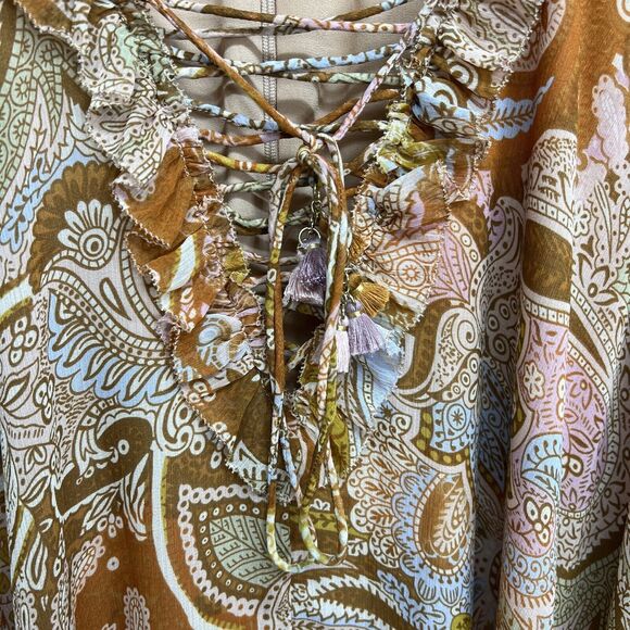 House Of Harlow Womens Chiffon Boho Mini Dress Size Small Floral Paisley Ruffle - Picture 5 of 9